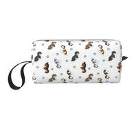 El Bolso del Maquillaje, recibe el Organizador portátil de la Bolsa del Maquillaje del Bolso del artículo de tocador del Bolso cosmético del Viaje del Bolso,Perro Salchicha picazo de Pelo Largo Gris