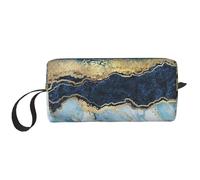 El bolso del maquillaje, recibe el organizador portátil de la bolsa del maquillaje del bolso del artículo de tocador del bolso cosmético del viaje del bolso,Pintura Abstracta Brillo Dorado Mármol Azul