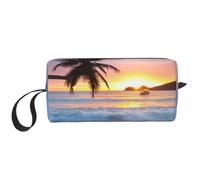 El Bolso del Maquillaje, recibe el Organizador portátil de la Bolsa del Maquillaje del Bolso del artículo de tocador del Bolso cosmético del Viaje del Bolso,Amanecer Tropical Palmera Isla