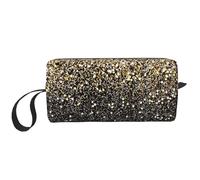 El Bolso del Maquillaje, recibe el Organizador portátil de la Bolsa del Maquillaje del Bolso del artículo de tocador del Bolso cosmético del Viaje del Bolso,Puntos Dorados Negros con Purpurina Dorada
