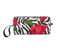 El Bolso del Maquillaje, recibe el Organizador portátil de la Bolsa del Maquillaje del Bolso del artículo de tocador del Bolso cosmético del Viaje del Bolso,Rojo Flor Animales Cebra