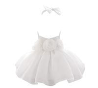 él brillante niño fiesta niña princesa vestido sin mangas color sólido cumpleaños fiesta vestido con diadema tenis de mesa niña, Blanco, 2-3Y/90