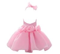 él brillante niño fiesta niña princesa vestido sin mangas color sólido cumpleaños fiesta vestido con diadema tenis de mesa niña, Rosa., 12-18M/70