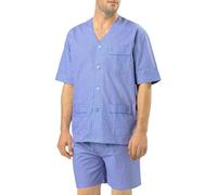 El Búho Nocturno Pijama Hombre Verano Manga Corta - Algodón 100% o Mezcla - Tela Chaqueta Abierto Botones Judo o Punto Fresquito - Ropa Dormir Corto Rayas Bolsillos - 100% Algodón, Azul 4535, L