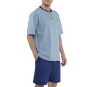 El Búho Nocturno Pijama Hombre Verano Manga Corta - Algodón 100% o Mezcla - Tela Chaqueta Abierto Botones Judo o Punto Fresquito - Ropa Dormir Corto Rayas Bolsillos - 100% Algodón, Azul 3311, L