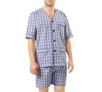 El Búho Nocturno Pijama Hombre Verano Manga Corta - Algodón 100% o Mezcla - Tela Chaqueta Abierto Botones Judo o Punto Fresquito - Ropa Dormir Corto Rayas Bolsillos - 60% Alg., 40% Pol., Azul 4542, L