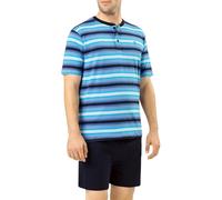 El Búho Nocturno Pijama Hombre Verano Manga Corta - Algodón 100% o Mezcla - Tela Chaqueta Abierto Botones Judo o Punto Fresquito - Ropa Dormir Corto Rayas Bolsillos - 100% Algodón, Azul 3036, XXL