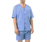 El Búho Nocturno Pijama Hombre Verano Manga Corta - Algodón 100% o Mezcla - Tela Chaqueta Abierto Botones Judo o Punto Fresquito - Ropa Dormir Corto Rayas Bolsillos - 100% Algodón, Azul 4536, L