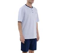 El Búho Nocturno Pijama Hombre Verano Manga Corta - Algodón 100% o Mezcla - Tela Chaqueta Abierto Botones Judo o Punto Fresquito - Ropa Dormir Corto Rayas Bolsillos - 100% Algodón, Azul 3310, XL