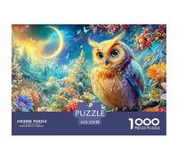 El búho se Sienta Entre Flores bajo una Luna Creciente Puzzle De 1000 Piezas búho Desafiante Y De Ingenio para Todas Las Edades 52x38cm/1000pcs