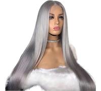 El cabello humano de la peluca gris plateada frontal del cordón de 13x4 HD pre desplumó pelucas sin cola de 150 densidades for las mujeres(24 inch)