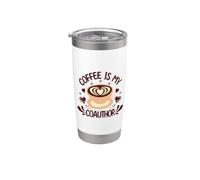 El café es mi coautor | Funny Faculty | Humor académico Vaso térmico de acero inoxidable de doble pared