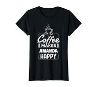 El café Hace Feliz a Amanda Diciendo el Nombre Divertido de Amanda Camiseta gráfica económica, Mujer, Negro, XL