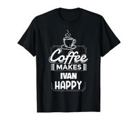 El café Hace Feliz a Iván Gracioso Nombre de Iván Diciendo Camiseta gráfica económica, Hombre, Negro, S