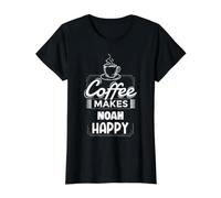 El café Hace Feliz a Noah Divertido Nombre de Noé Diciendo Camiseta gráfica económica, Mujer, Negro, XS