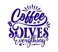 El café lo soluciona todo. Café vintage dibujado a mano con letras a mano. Calcomanías de pared de PVC 42x42.7cm Embellecimiento de paredes Azul oscuro