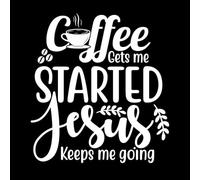 El café me ayuda a empezar, Jesús sigue adelante. Calcomanías de letras 67.2x72.8cm Pegatinas para vidrio Blanco