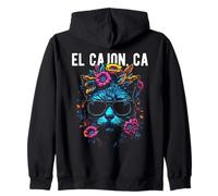 El Cajon California con diseño de Gato y Flores Sudadera con Capucha