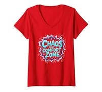 El Caos es mi Zona de Confort Amo a Las Mujeres mentalmente inestables Camiseta Cuello V, Mujer, Rojo, S