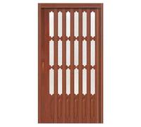 El carril de la vía de la puerta corre, Puerta corredera plegable de PVC con mosquitera tipo acordeón, ventana de rejilla y tirador, color marrón, varios tamaños.(40x80in (101.5x203cm))