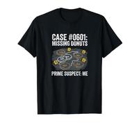 El Caso de Las Donuts desaparecidas Prime Suspect Me Funny Food Camiseta gráfica económica, Hombre, Negro, S