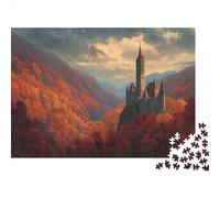 El Castillo Encaramado en lo Alto sobre el Ardiente Valle Otoñal, Rompecabezas Sostenibles Estampados para Adultos De Madera De 1000pcs (75x50cm)