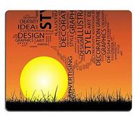 El Concepto de la Alfombrilla de ráton de Caucho Natural o el árbol Abstracto Conceptual y la Hierba Forman en el Fondo de la Nube de la Palabra del Cielo de la Puesta del Sol para el diseño M0A17690