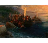 El desembarco de Cristóbal Colón con compañeros en tres lanzamientos el viernes 12 de octubre de 1492 Al amanecer en una isla americana llamada San Salvador por él en el mismo día (1892)
