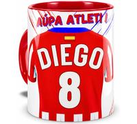 EL DETALLITO Taza Atletico Personalizada Fútbol Nombre Número Y Dedicatoria Cerámica, Regalo fin de curso profesores dia del padre Cumpleaños Para Aficionados De Equipos Apta Microondas Desayuno