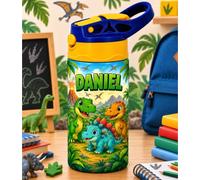 El Detallito & Tú Botella Personalizada Dinosaurios Niño Nombre Regalo Infantil 360 ml Acero Inoxidable Pajita Asa Cumpleaños Navidad Reyes Vuelta Colegio Guardería Excursiones Deporte Viajes Parque