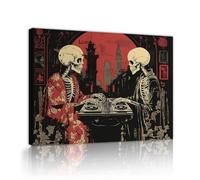 El Día de los Muertos Amantes del Esqueleto Arte en la Pared de Lienzo Mural Dibujos románticos de kimono Grabados Pósteres enmarcados de San Valentín Pintura para la decor de la oficina 90x110cm