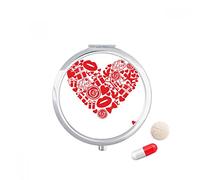 El dia de San Valentin corazon rojo rosa amor Travel bolsillo píldora caso medicina dispensador espejo regalo caja de almacenamiento