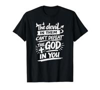 El Diablo en Ellos no Puede derrotar al Dios en ti, Christian Camiseta gráfica económica, Hombre, Negro, S