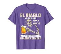 el Diablo me susurró voy a por ti yo le susurré tráeme Camiseta, Hombre, Morado Jaspeado, M