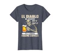 el Diablo me susurró voy a por ti yo le susurré tráeme Camiseta, Mujer, Azul Jaspeado, M