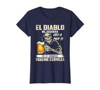 el Diablo me susurró voy a por ti yo le susurré tráeme Camiseta, Mujer, Azul Marino, L
