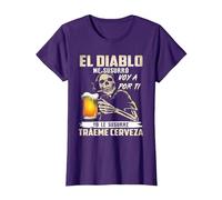 el Diablo me susurró voy a por ti yo le susurré tráeme Camiseta, Mujer, Morado, XL