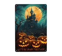 El Diablo Viene En Halloween, Seamos Locos Juntos Metal Cartel Retro Cartel De Chapa Vintage Letrero De Estaño para Cafetería Salón Bar