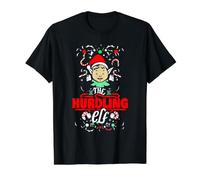El Elfo obstáculo Navidad Divertido Hurdler Camiseta gráfica económica, Hombre, Negro, XL