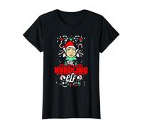 El Elfo obstáculo Navidad Divertido Hurdler Camiseta gráfica económica, Mujer, Negro, M