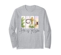 Él es Resucitado Cristiano Pascua Jesucristo Tumba Vacía Cruz Manga Larga