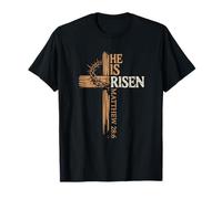Él es Resucitado Cruz Jesús Pascua Cristiana Pascua Mateo 28 Camiseta