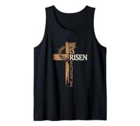 Él es Resucitado Cruz Jesús Pascua Cristiana Pascua Mateo 28 Camiseta sin Mangas