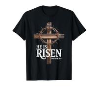Él es resucitado Pascua Cristiana Mateo 28:6 Versículo de la Biblia Camiseta gráfica económica, Hombre, Negro, XL