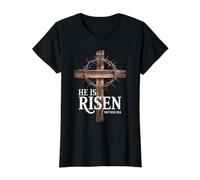 Él es resucitado Pascua Cristiana Mateo 28:6 Versículo de la Biblia Camiseta gráfica económica, Mujer, Negro, M