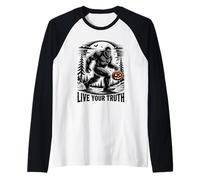 El Espeluznante críptido de Halloween Bigfoot Vive tu Verdad inspirando Camiseta Manga Raglan