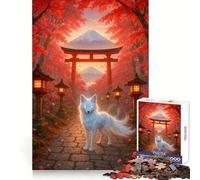 El espíritu del Torii Zorro Blanco místico en otoño, Japón Rompecabezas de 1000 Piezas para Adolescentes Juguete para ejercitar la Mente Divertido diseño para armar Regalo Elegante 38x52cm