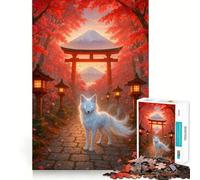 El espíritu del Torii Zorro Blanco místico en otoño, Japón Rompecabezas de 1000 Piezas para Adolescentes Juguete para ejercitar la Mente Divertido diseño para armar Regalo Elegante 38x52cm