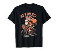 Él está en su Camino Divertido Retro Navidad Santa Bicicleta Vacaciones Camiseta