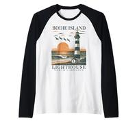 El Faro de Bodie Island Nags Head | Arte de Carolina del Norte Camiseta Manga Raglan